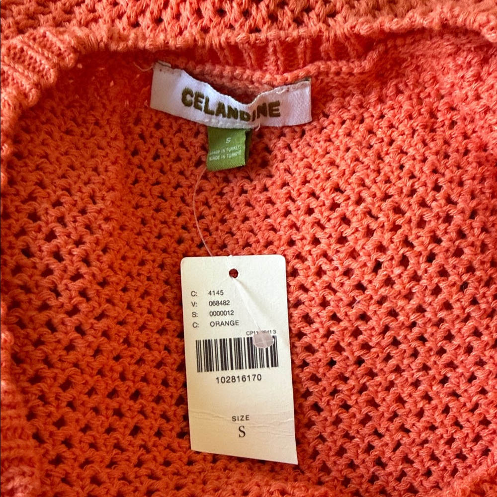 Anthropologie Celandine Crochet Halter Cover-Up Dress Orange Flowers SMALL NEW - Picture 7 of 8
